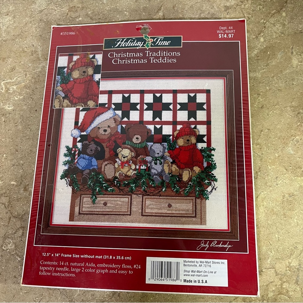 Holiday Time Christmas Teddies Cross Stitch Kit - Red and Green